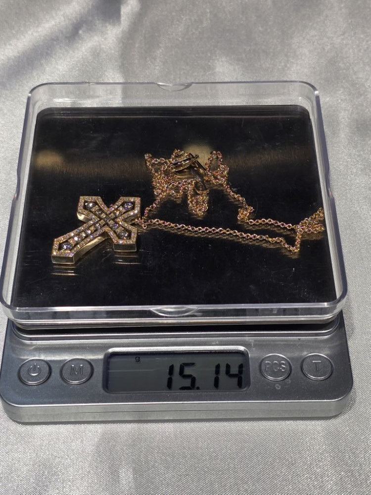 18K GOLD 옐로우골드 D 벨에포크 크라운 L목걸이--9