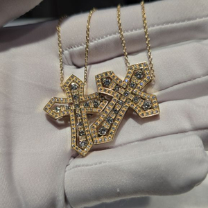 18K GOLD 옐로우골드 D 벨에포크 크라운 L목걸이