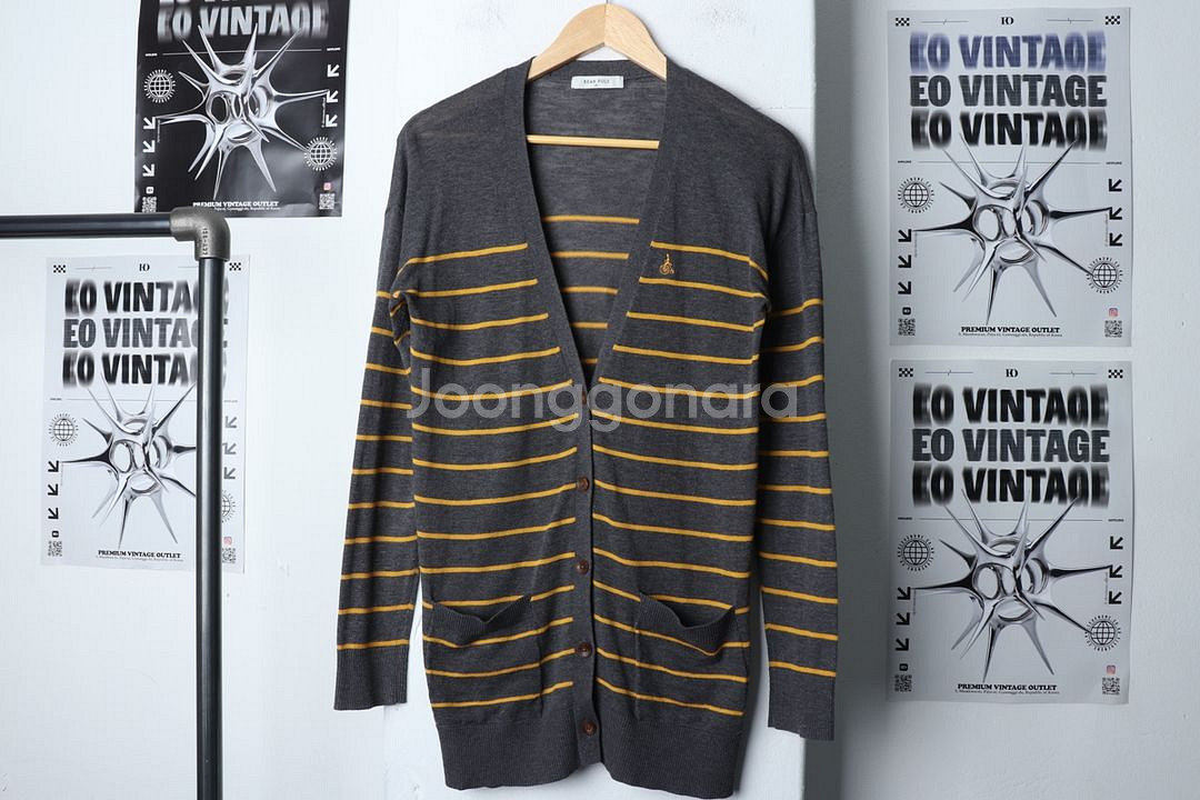 W(L-XL) 빈폴 니트집업 차콜 가디건 스트라이프--1