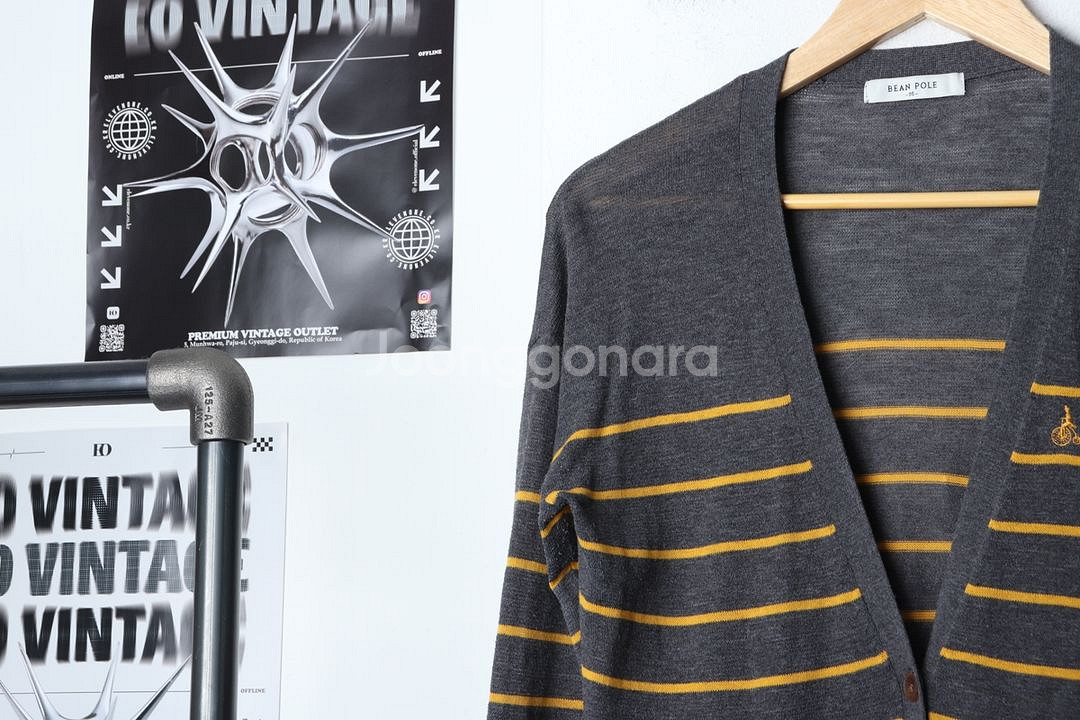 W(L-XL) 빈폴 니트집업 차콜 가디건 스트라이프--2