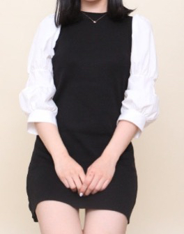 하객룩 벌룬 셔츠 소매 골지 니트 원피스--4