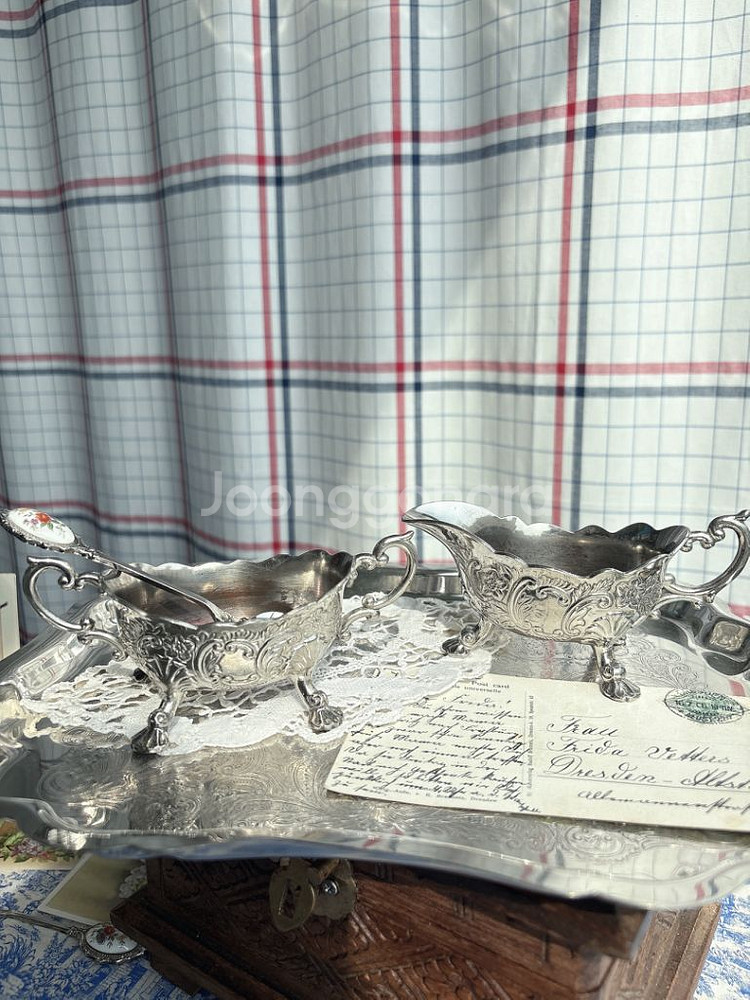 앤틱 실버플레이트 욕조모양 크리머 슈가볼세트--0