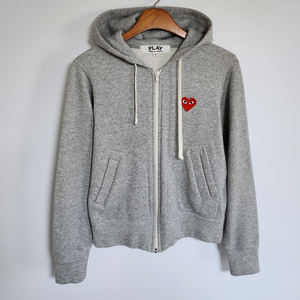 S 꼼데가르송 그레이 레드와펜 여성 후드집업