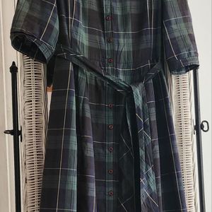 BCBG 순면 영국그린체크 원피스 55