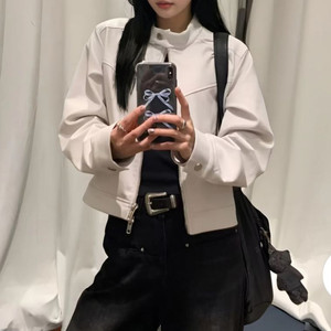크림 레더자켓 새상품