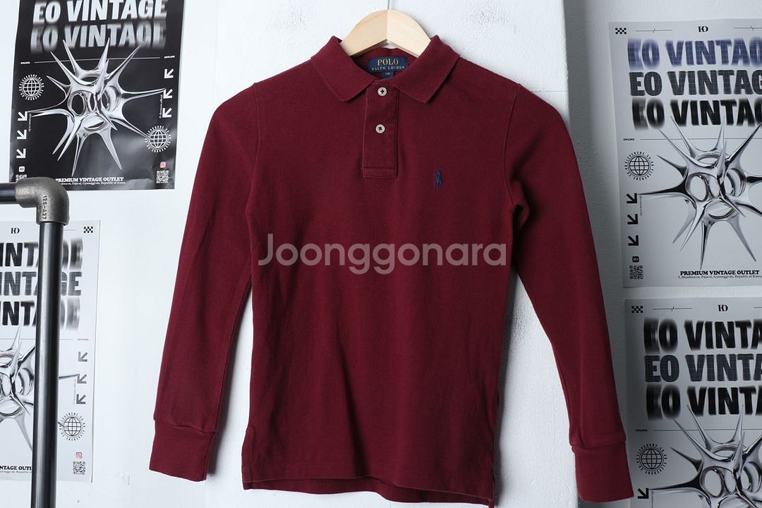 (S) 폴로 랄프로렌 카라 긴팔티셔츠 아동 버건디--1