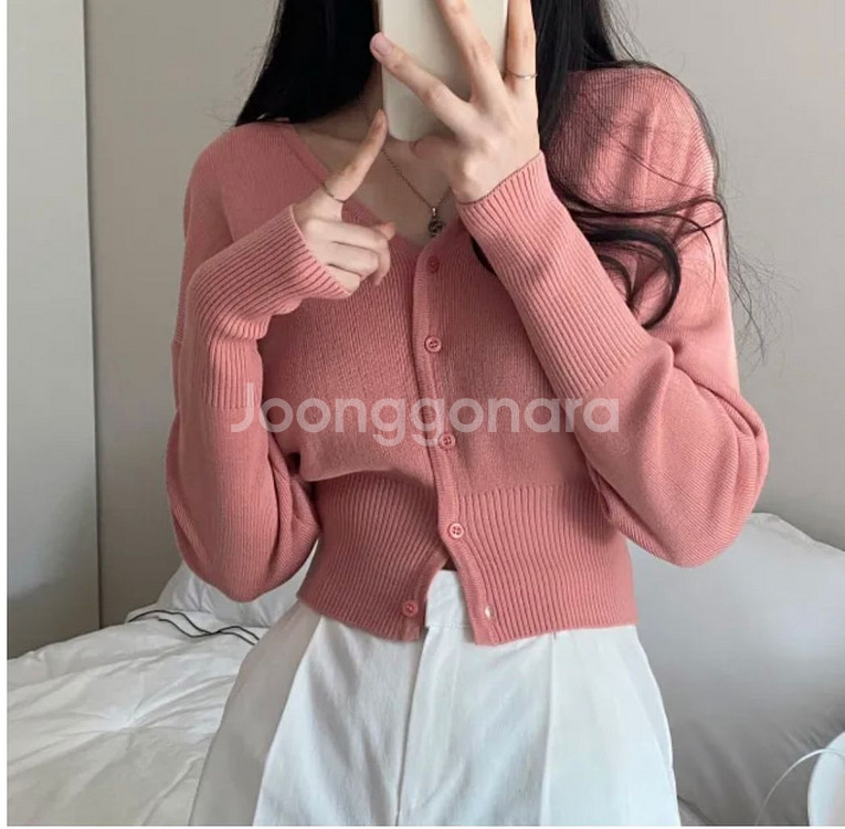 브이넥 크롭 가디건--0