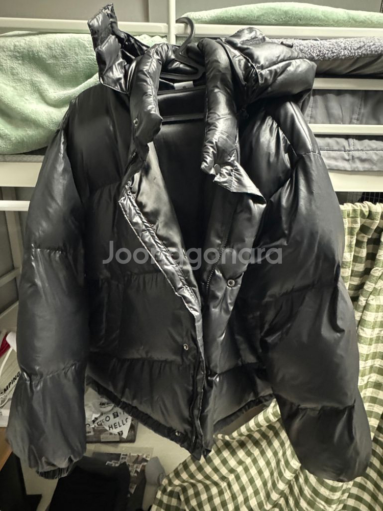 반유광 후드 패딩 점퍼 블랙 검정--0