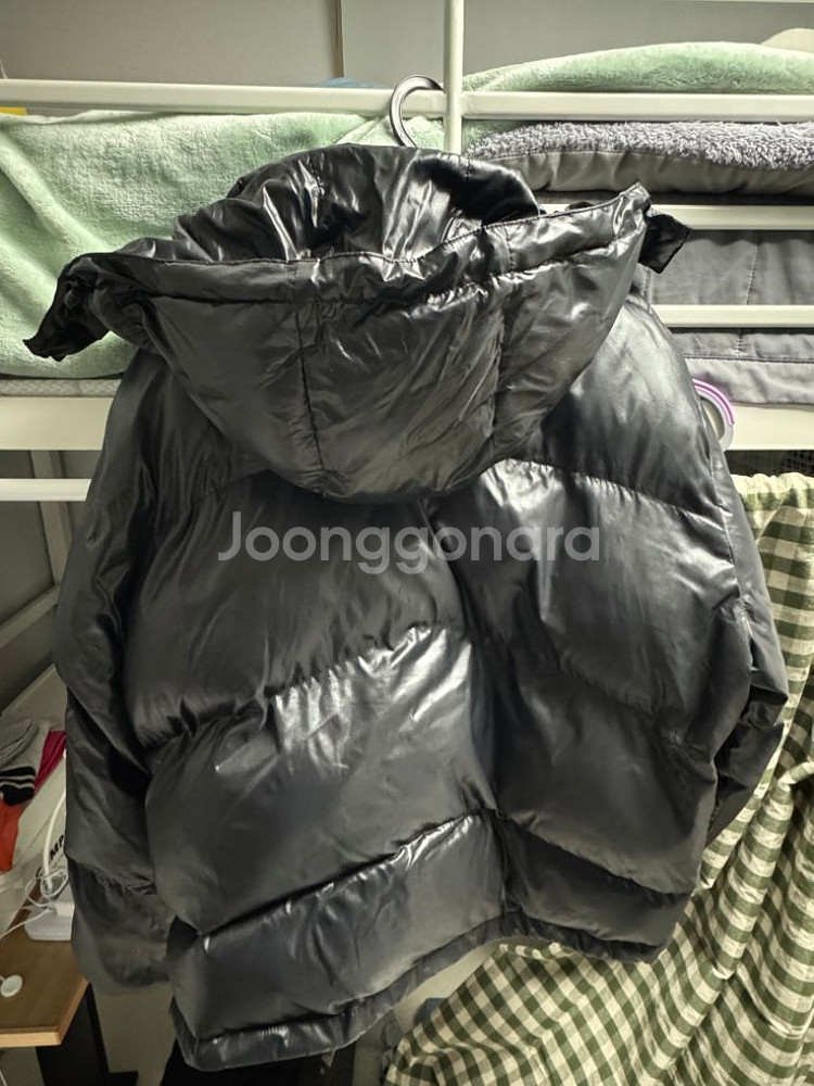 반유광 후드 패딩 점퍼 블랙 검정--1