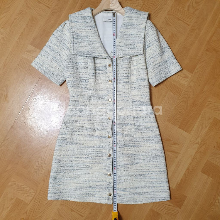 산드로 스퀘어카라 멜란지 트위드 미니 원피스--9