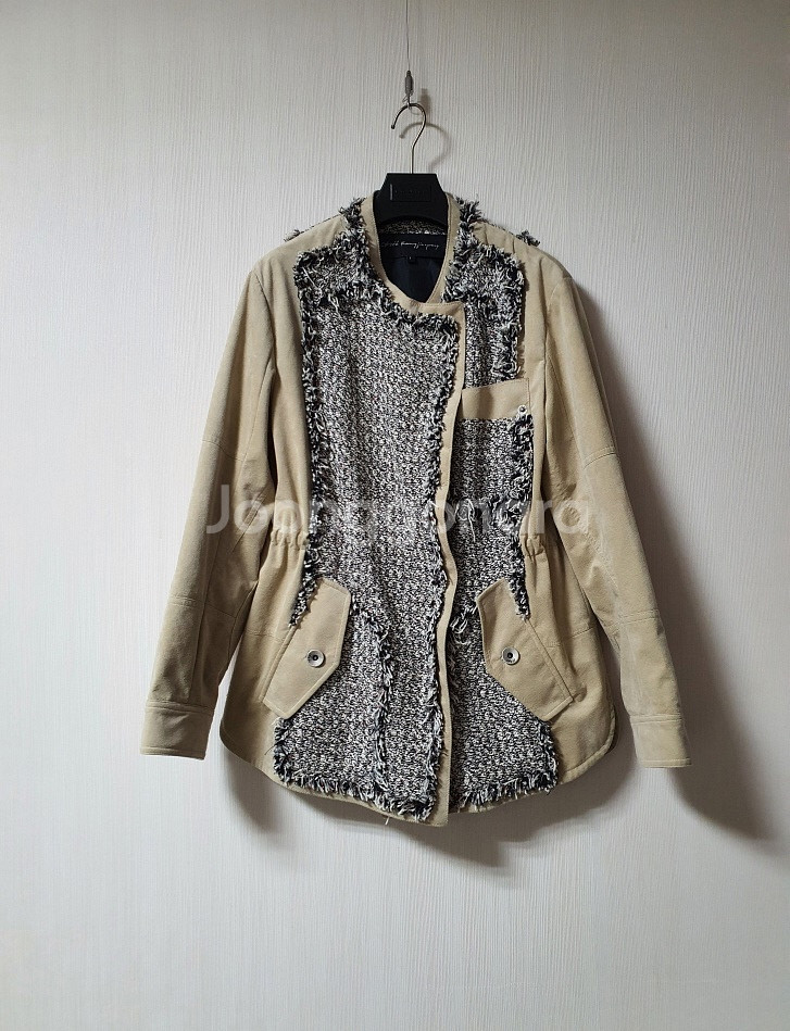 오브제 OBZEE 트위드 에코 가죽 자켓 1사이즈 오--0