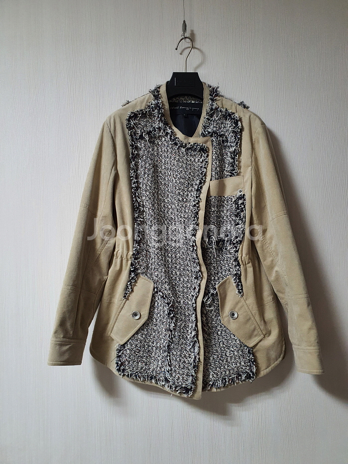 오브제 OBZEE 트위드 에코 가죽 자켓 1사이즈 오--1