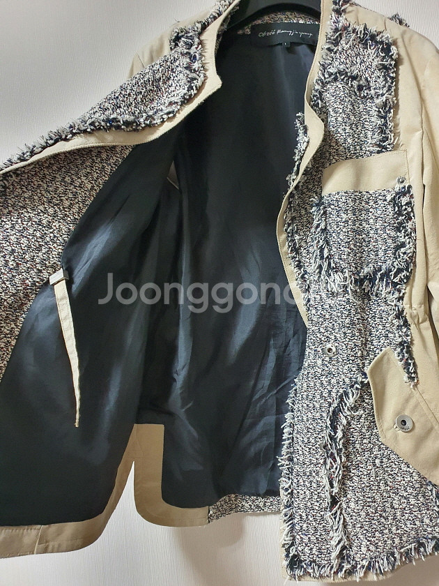 오브제 OBZEE 트위드 에코 가죽 자켓 1사이즈 오--3