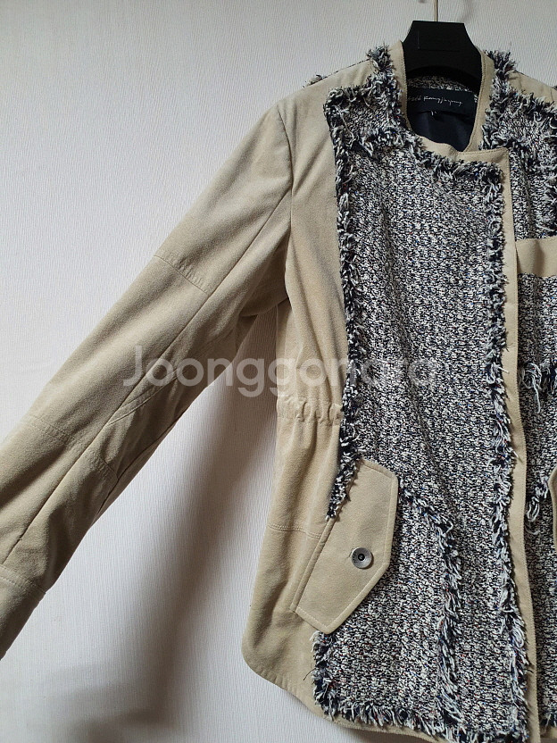 오브제 OBZEE 트위드 에코 가죽 자켓 1사이즈 오--5