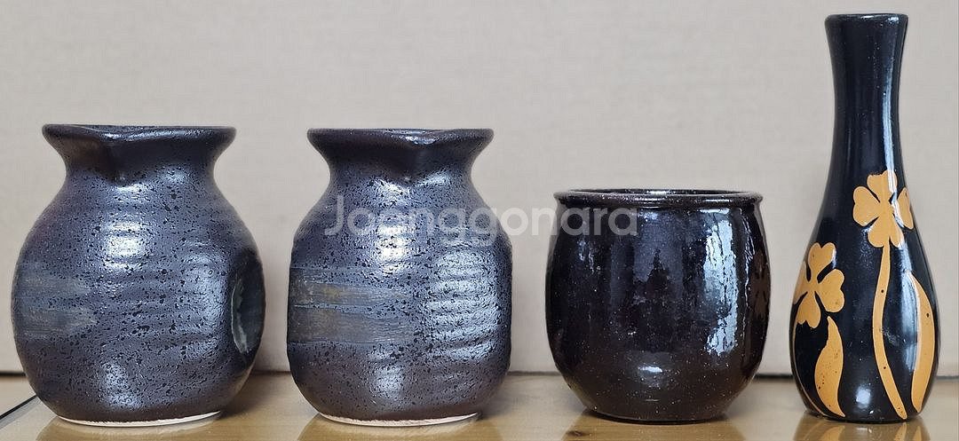 도자기 용기, 옹기 물컵 4개--1
