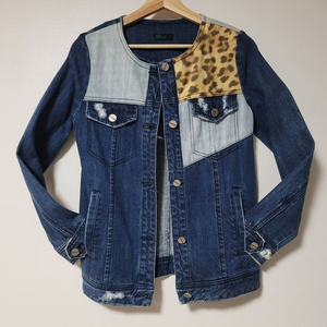 베네통 레오파드 호피 배색 청자켓