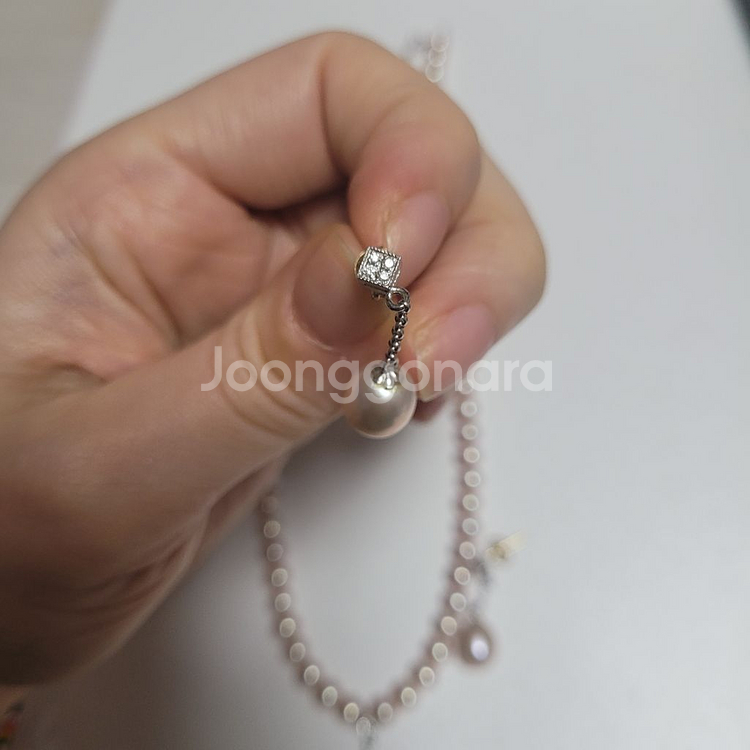 핑크 진주 목걸이 귀걸이 세트--3