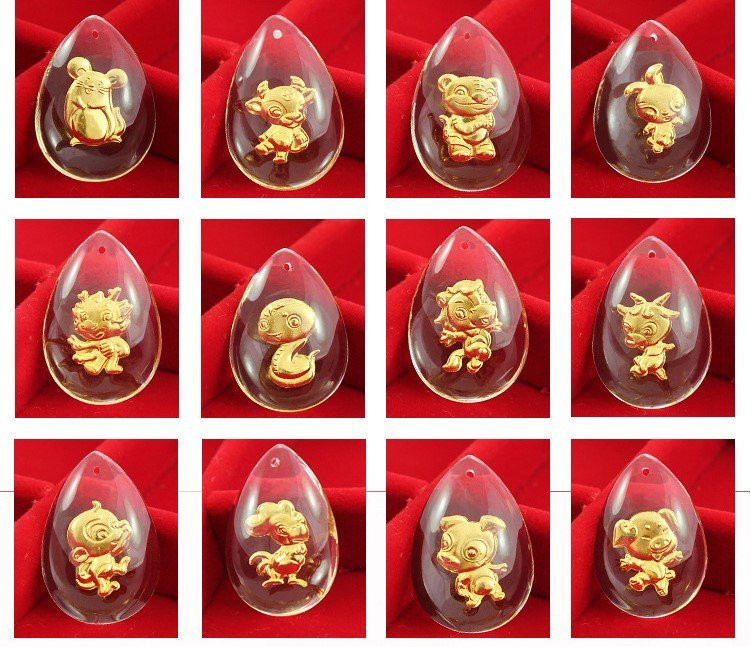 새 미니 강아지 24K 순금 크리스탈 공예 황금 목걸이--2