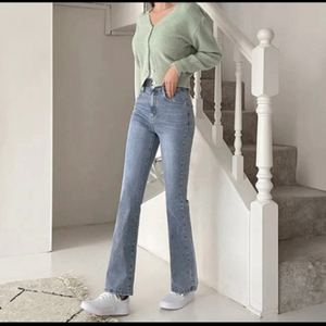 키작녀 추천 숏 투버튼 부츠컷 팬츠 데님 청바지 연청