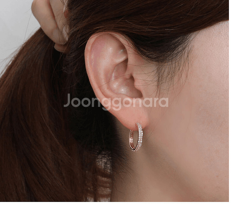 커브드 심플 송충이 번데기 큐빅 포인트 로즈골드 핀귀걸--4