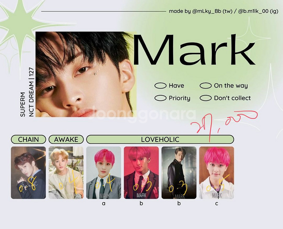 엔시티 마크 앨범포카 일괄 판매합니다.--1