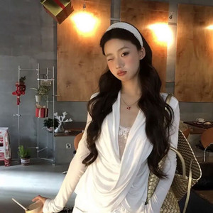 수입 은은 시스루 숄 덧대진 우아 블라우스 상의 안에