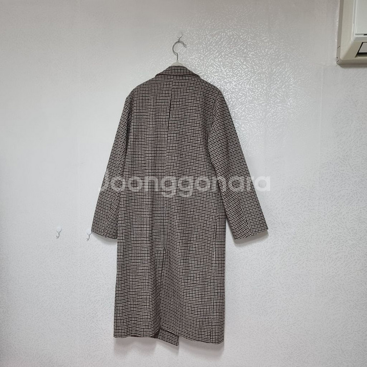 브라운 더블 체크 롱코트 누빔 헤링본 하운드체크--1