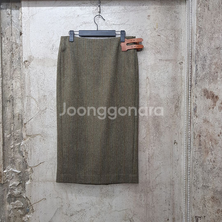 랄프로렌 헤링본 트위드 원사이드 가죽버클 포인트 치마--0