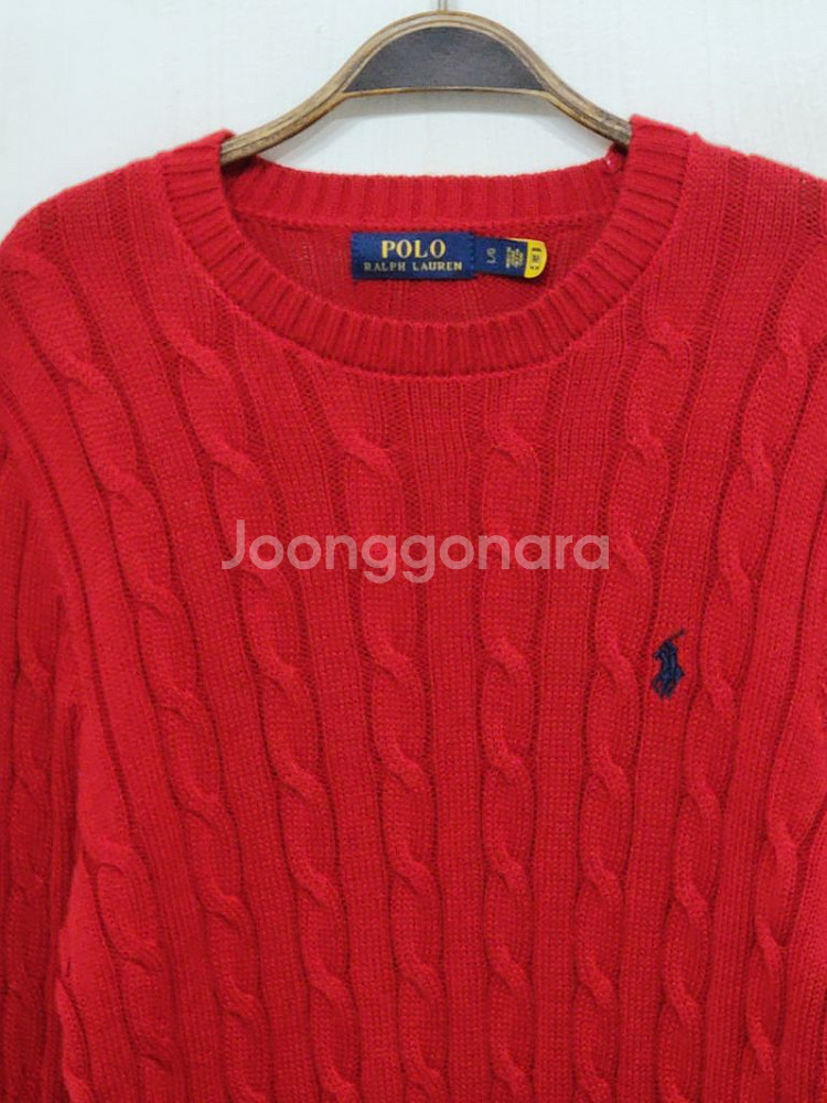 (L) 랄프로렌 폴로 꽈배기 니트 빨강 케이블 스웨터--1