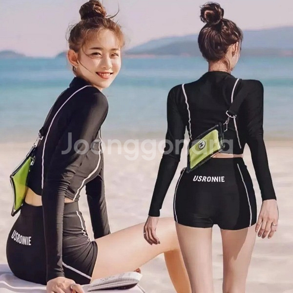 휴양지 비치웨어 슬림 래쉬가드 투피스 반팔 긴팔 상하의--0