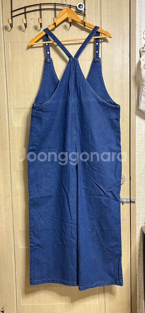 멜빵 데님 와이드 점프수트--1