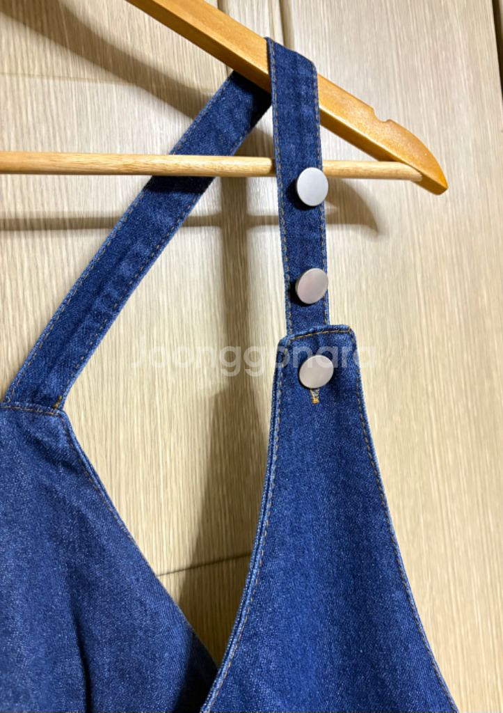 멜빵 데님 와이드 점프수트--2