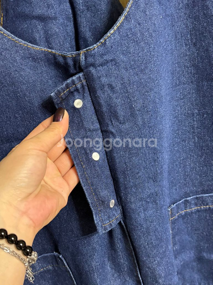 멜빵 데님 와이드 점프수트--4