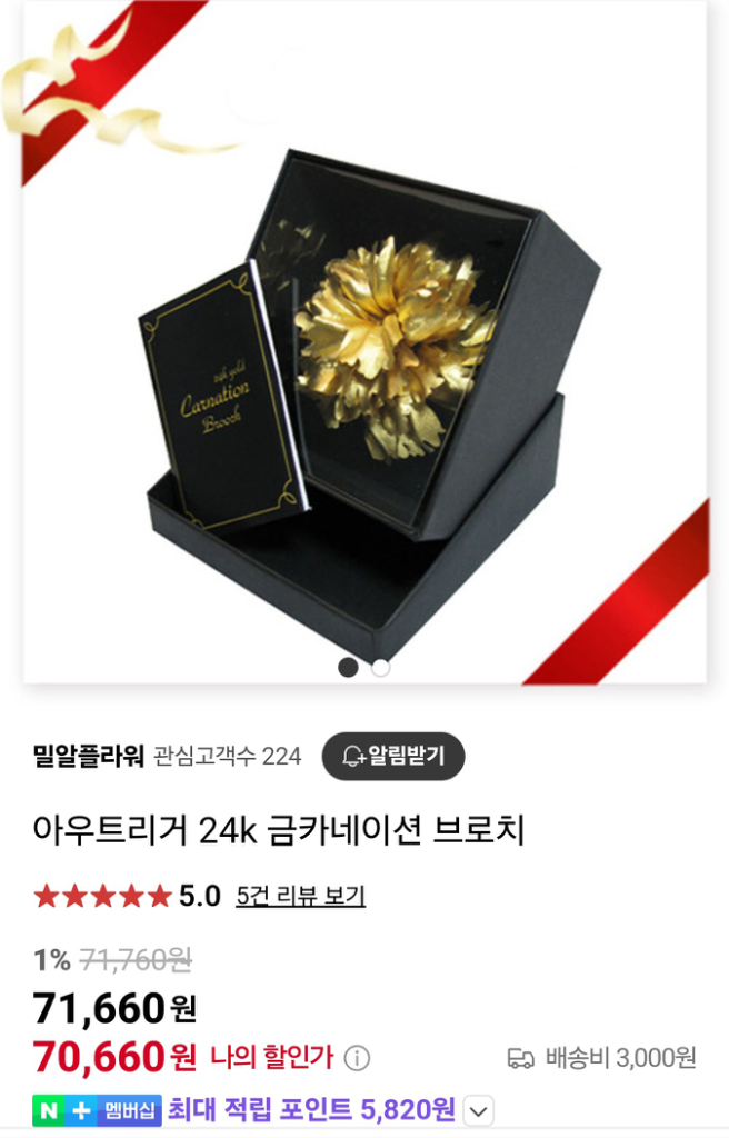 아우트리거 골드 카네이션 브로치