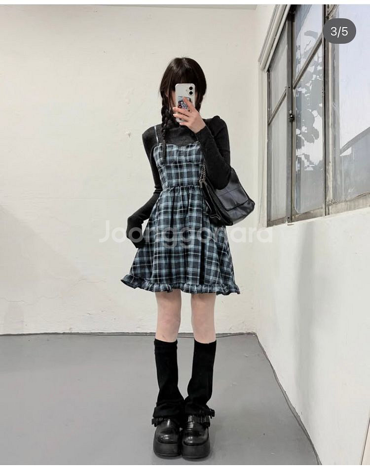 체크 원피스 뷔스티에 레이어드 일본 빈티지 새상태--0