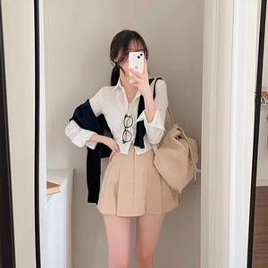 블러핏 크롭 셔링 셔츠 새상품