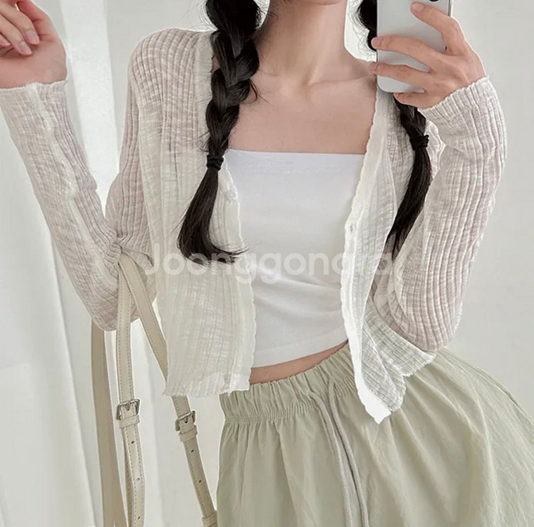 에이블리 여름 크롭 가디건 소라색 옷장정리--0