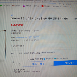 콜맨 인스턴트텐트4인용 원터치
