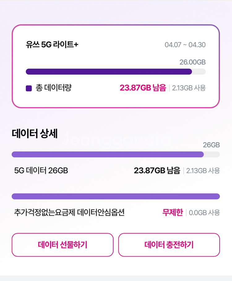 LG U+ 유플러스 데이터 2기가 3,000원에 팝니다--1
