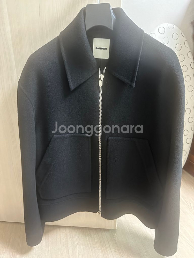 산드로옴므 빅사이즈 포켓 집업 크롭 자켓 블랙--4