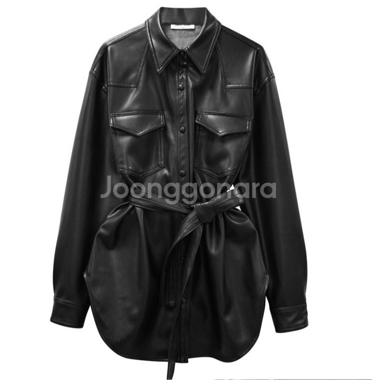 페이퍼문 레더 벨티드셔츠 레더셔츠 레더자켓--4