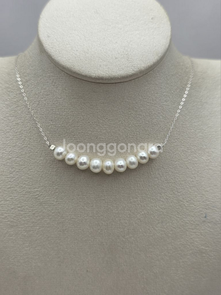 새제품 S925 순은 천연진주 9알 스마일 진주 목걸이--2