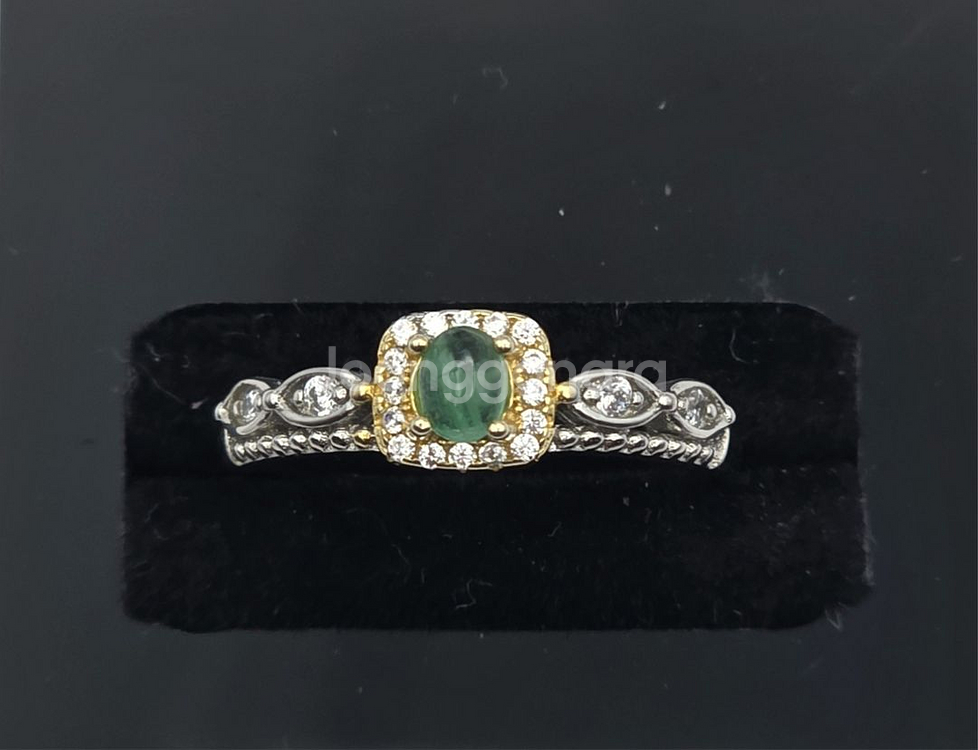보석 새제품 S925 순은 천연원석 에메랄드 반지 은반--0