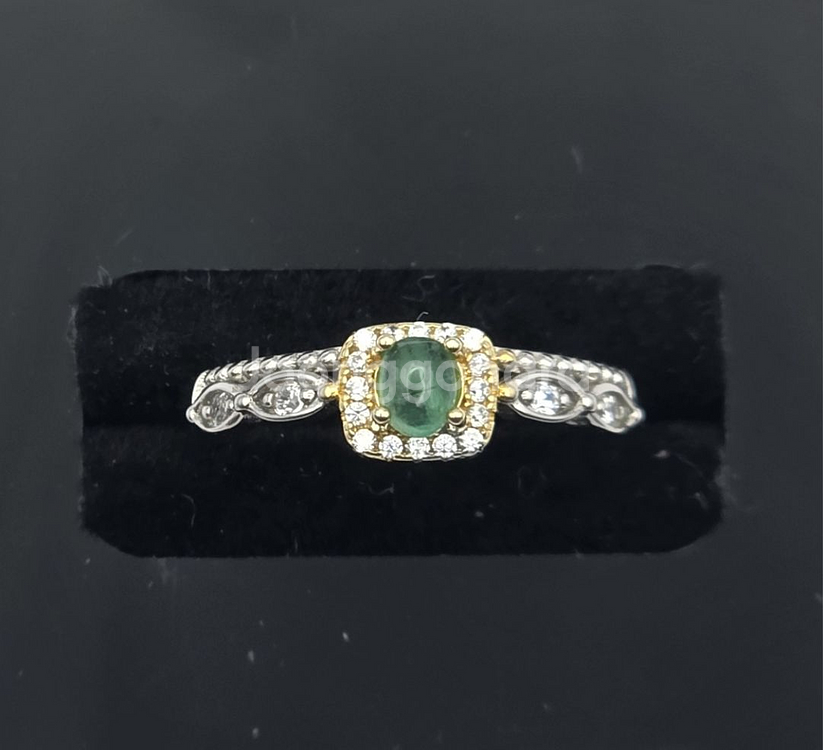 보석 새제품 S925 순은 천연원석 에메랄드 반지 은반--2