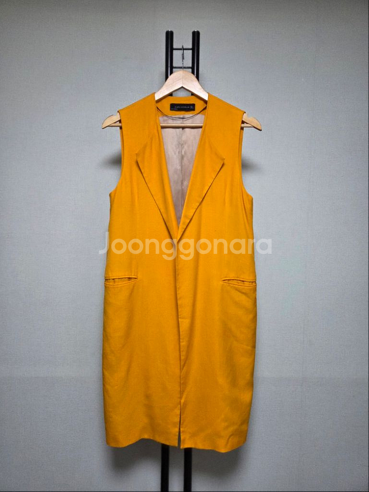S 자라 ZARA 린넨 블랜딩 오픈형 롱 베스트 자켓--0