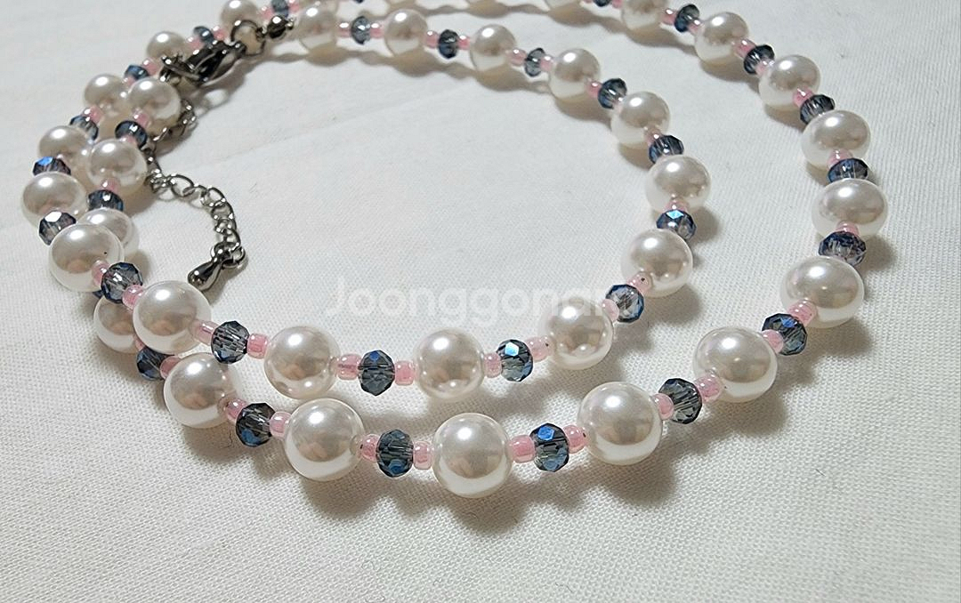 핸드메이드 핵진주 크리스탈비즈 목걸이 (6mm)--2