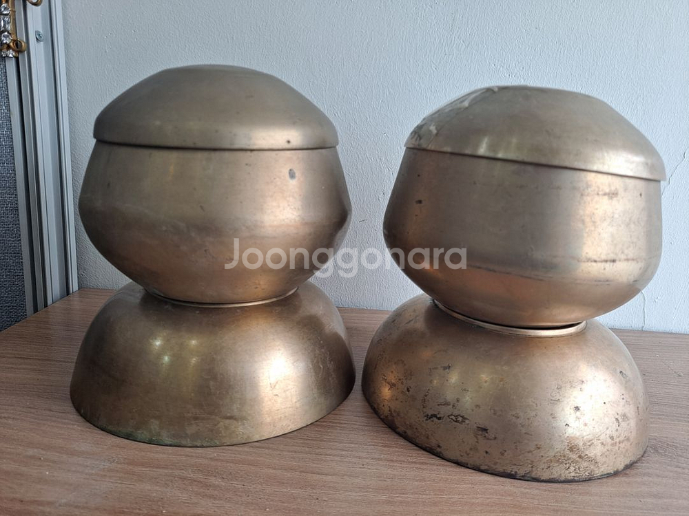 크고 묵직한 방짜 방자 놋그릇 2벌--0