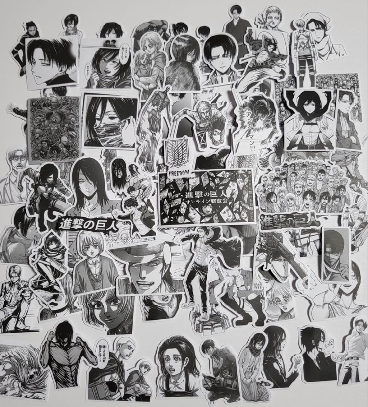 진격의거인 흑백 스티커 진격거애니인컷 에렌 아르미 미카--1