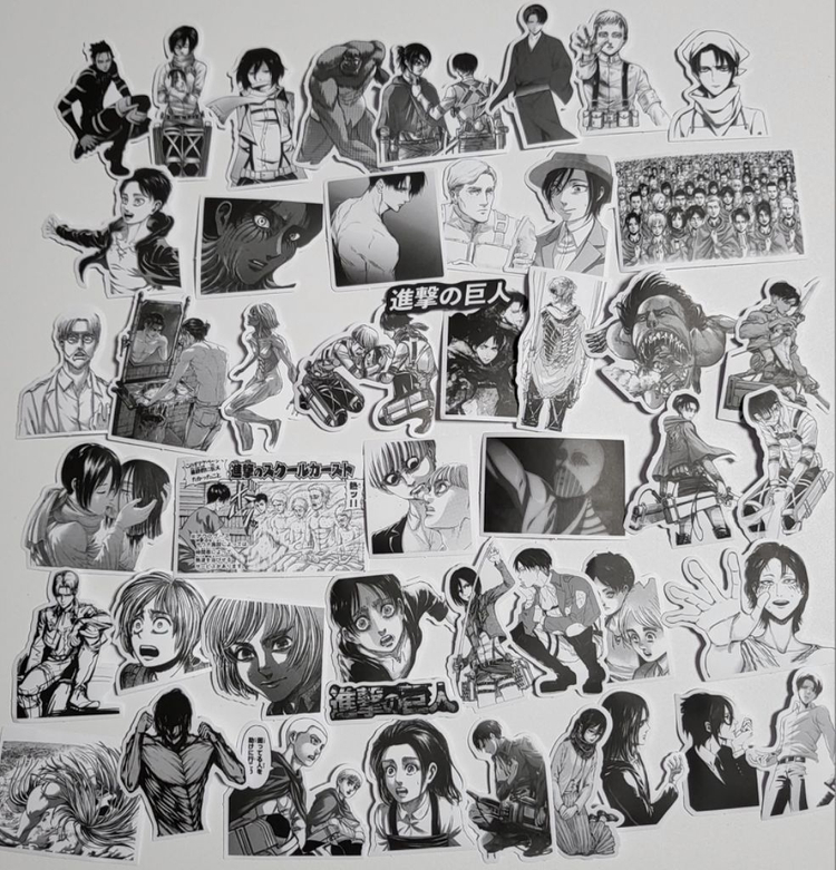 진격의거인 흑백 스티커 진격거애니인컷 에렌 아르미 미카--2