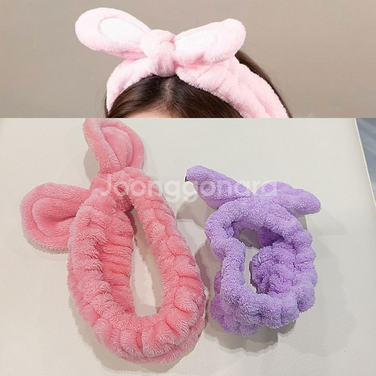 헤어밴드 2개 토끼 세안밴드 머리띠 핑크 보라--0